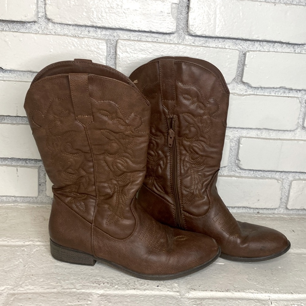 Cat & Jack cowgirl boots dark brown easy zip up